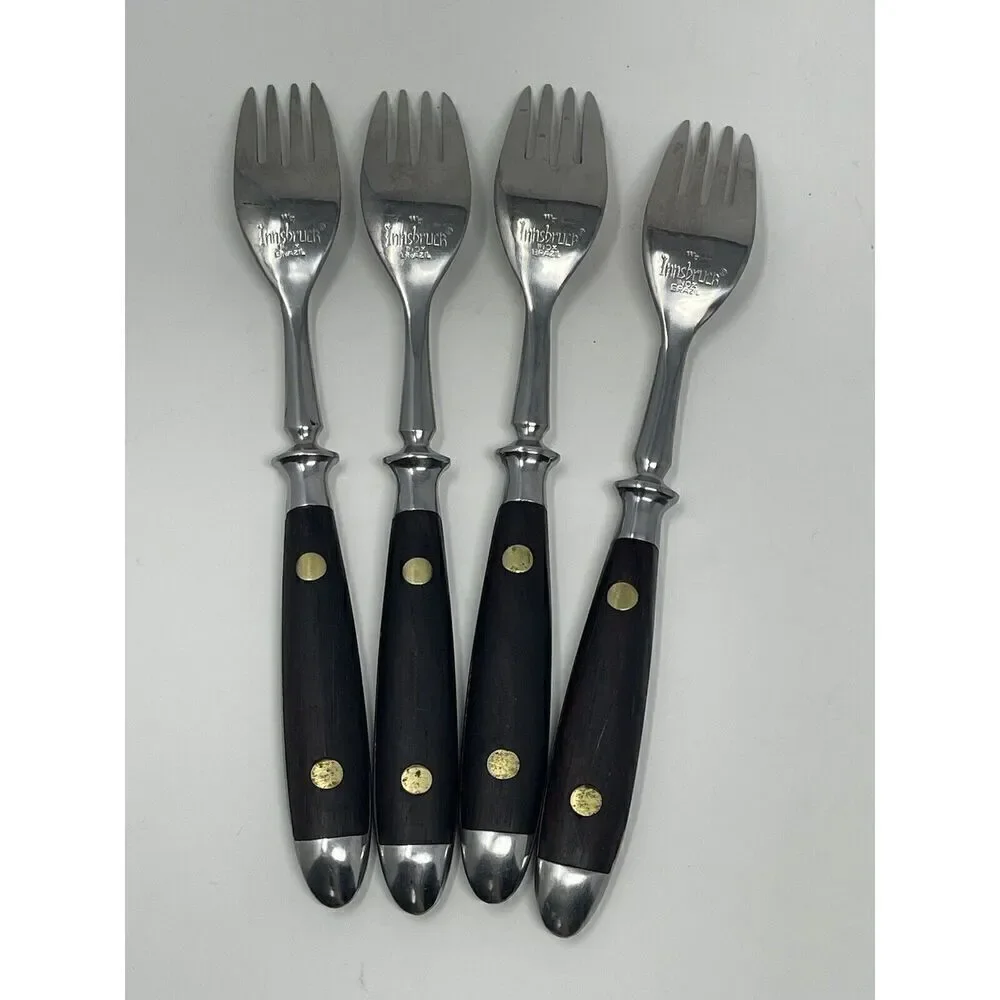 Washington Forge Innsbruck Rosewood Handle Brass Rivet Salad Forks 7” Set Of 4
